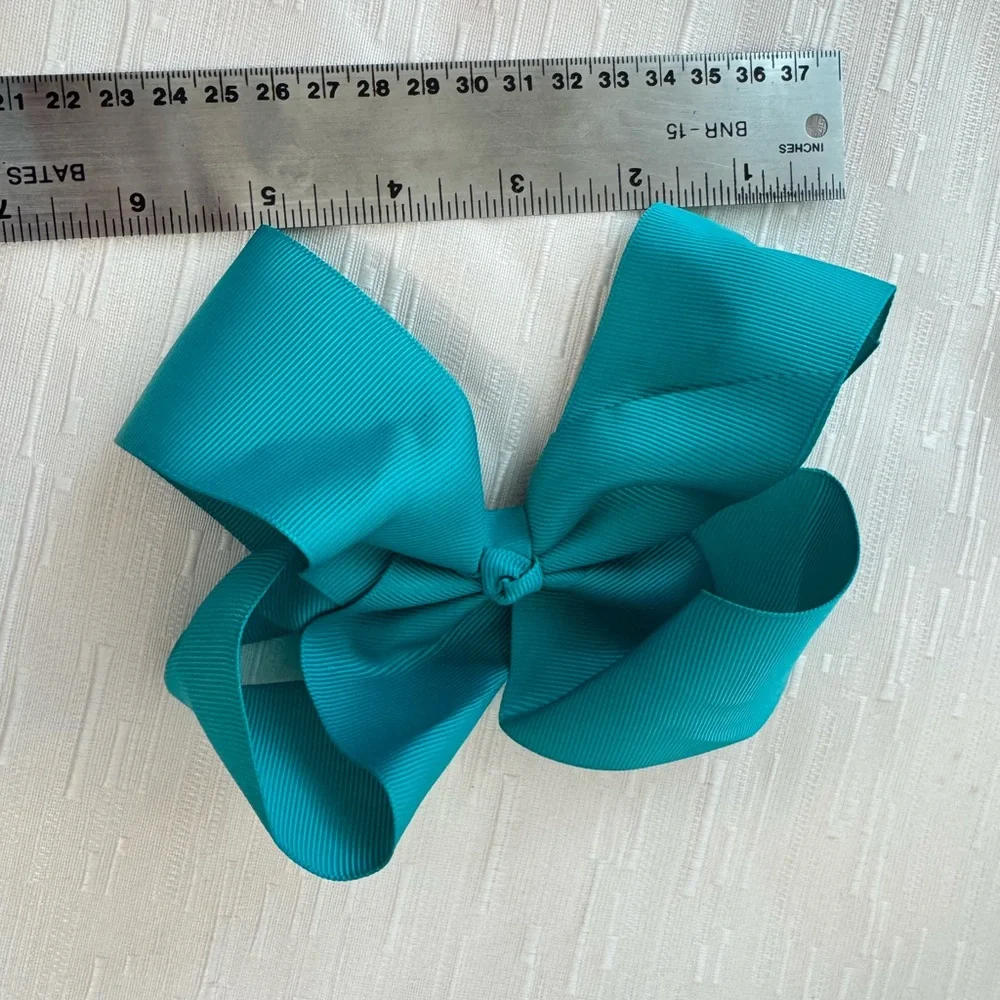 Set of 2 🎀 🎀 6” Teal Boutique Hair Bow Grosgrain Alligator Clip Girls
